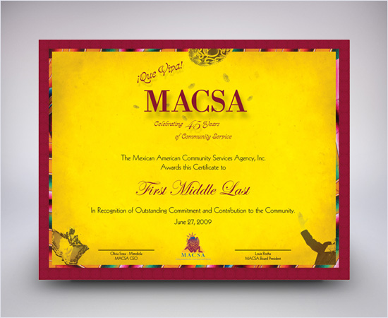 Certificate for the honorees